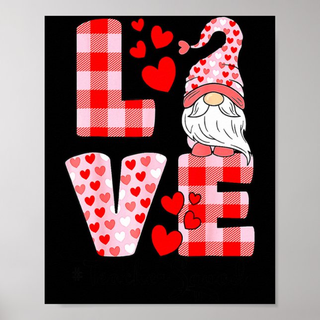 Love Gnome Valentines Day Red Buffalo Plaid Leopar Poster (Framsidan)