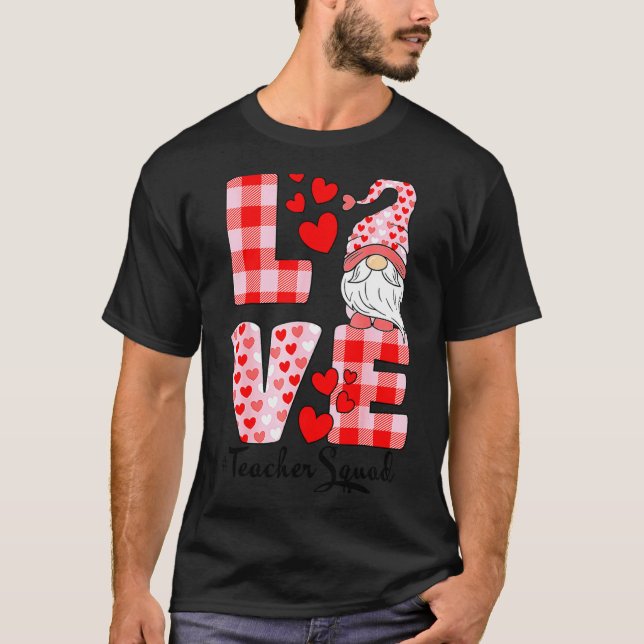 Love Gnome Valentines Day Red Buffalo Plaid Leopar T Shirt (Framsida)
