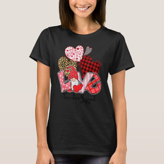Love Gnome Valentines Day Red Buffalo Plaid Leopar T Shirt (Framsida)