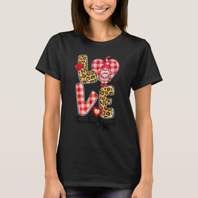 Love Gnome Valentines Day Red Buffalo Plaid Leopar T Shirt (Framsida)