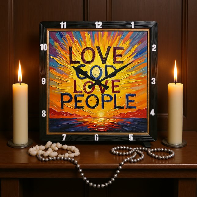 Love God Love People Sunset Art Fyrkantig Klocka (Skapare uppladdad)