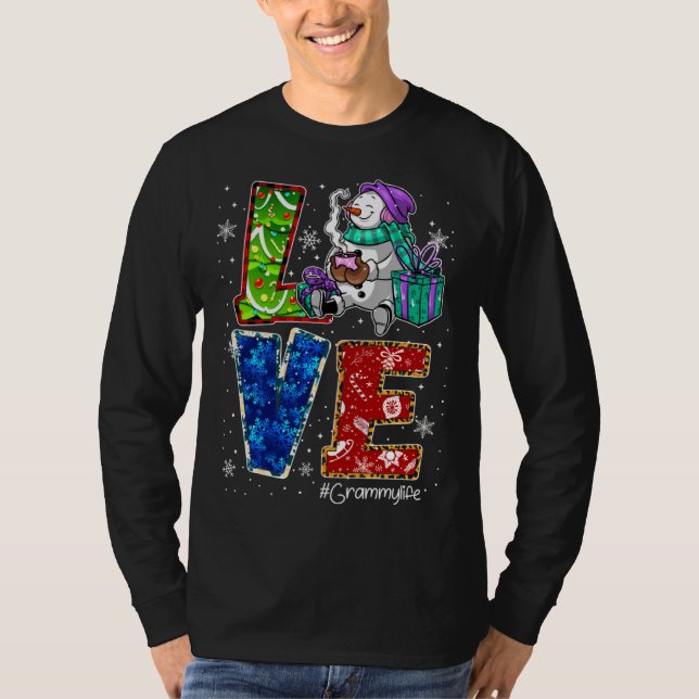 Love Grammy Life Snowman Leopard Thanksgiving gram T Shirt (Framsida)