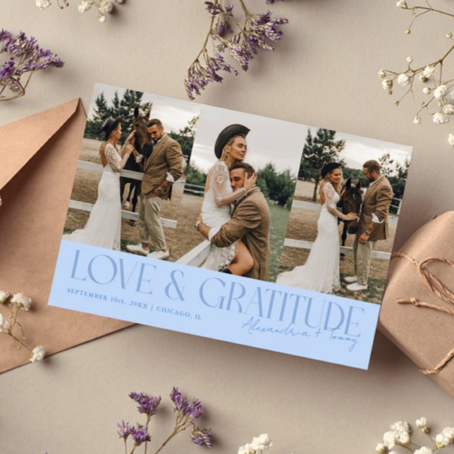 Love & Gratitude Icy Blue Bröllops Multi Foto   Tack Kort (Skapare uppladdad)