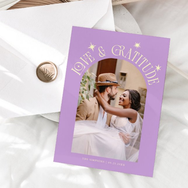 Love & Gratitude Minimal Wedding Photo Wisteria Tack Kort (Skapare uppladdad)