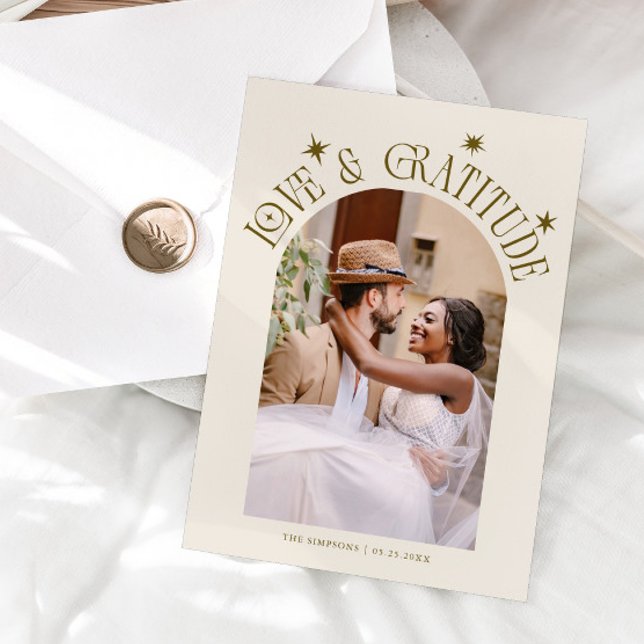 Love & Gratitude Minimalist Wedding Photo Cream Tack Kort (Skapare uppladdad)
