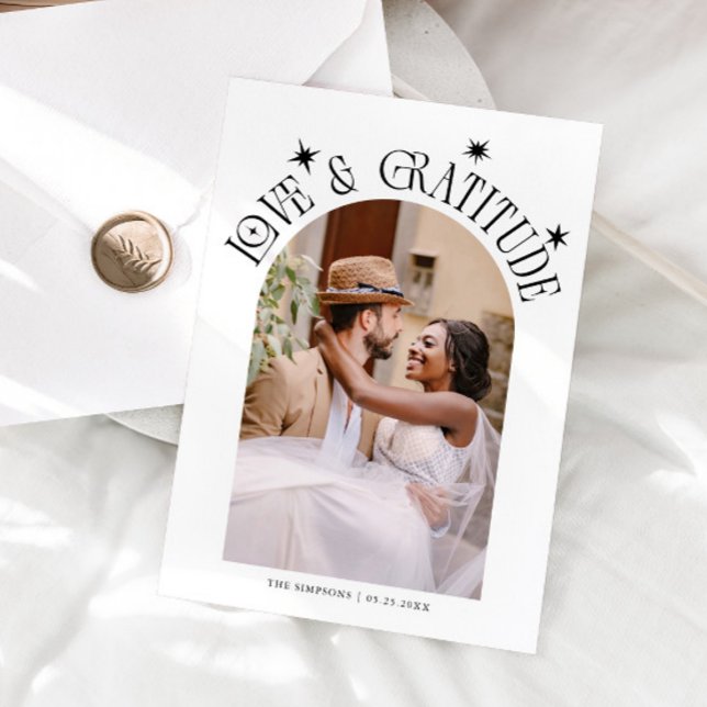 Love & Gratitude Minimalist Wedding Photo Pink Tack Kort (Skapare uppladdad)