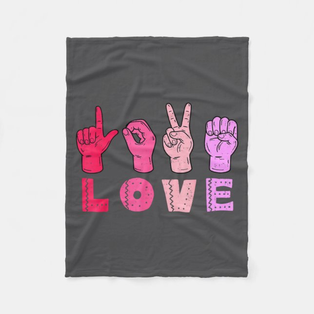 Love Hand Sign Language Asl Valentines Day Men Wom Fleecefilt (Framsidan)