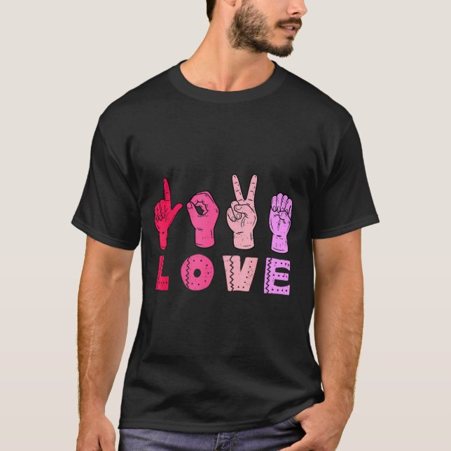 Love Hand Sign Language Asl Valentines Day Men Wom T Shirt (Framsida)