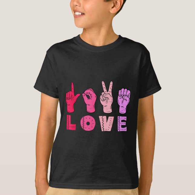 Love Hand Sign Language Asl Valentines Day Men Wom T Shirt (Framsida)