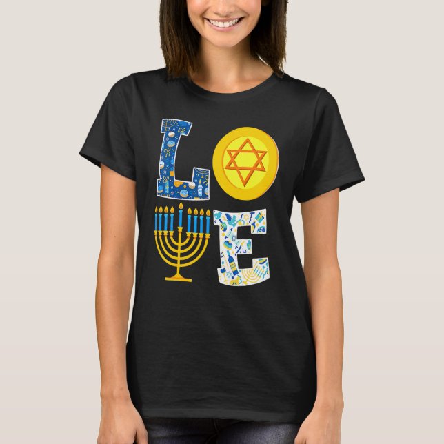 Love Hanukkah   Chanukah Menorah Pajama Matching F T Shirt (Framsida)