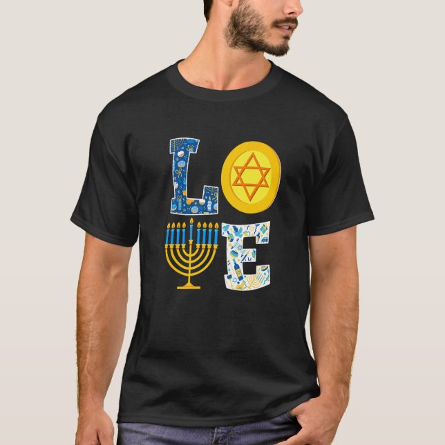 Love Hanukkah  Chanukah Menorah Pajama Matching Fa T Shirt (Framsida)