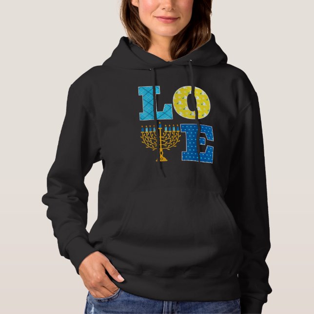 LOVE Hanukkah Decorations Dreidel Menorah Chanukah T Shirt (Framsida)