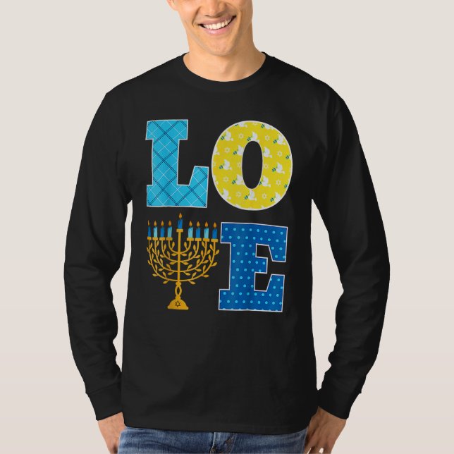 LOVE Hanukkah Decorations Dreidel Menorah Chanukah T Shirt (Framsida)