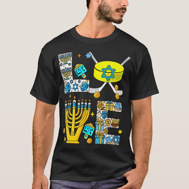 Love Hanukkah Menorah Costume Hockey Lover Player  T Shirt (Framsida)