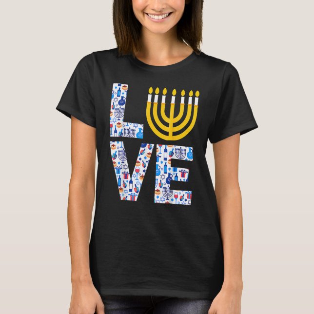 Love Hanukkah Menorah Jewish Pajama  For Men Women T Shirt (Framsida)