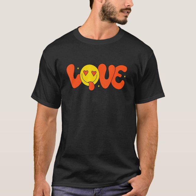 LOVE HAPPY FACE LOVE MERCH PEACE AND HAPPINESS T SHIRT (Framsida)