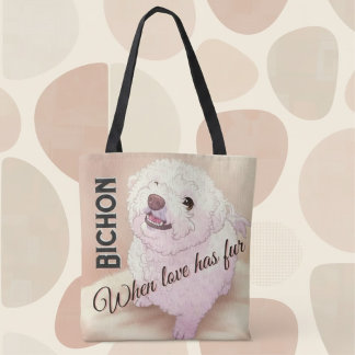 Love has Fur Bichon Tote Tygkasse