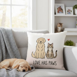 Love Has Paws | Cute Minimalist Dog and Cat Illust Kudde
