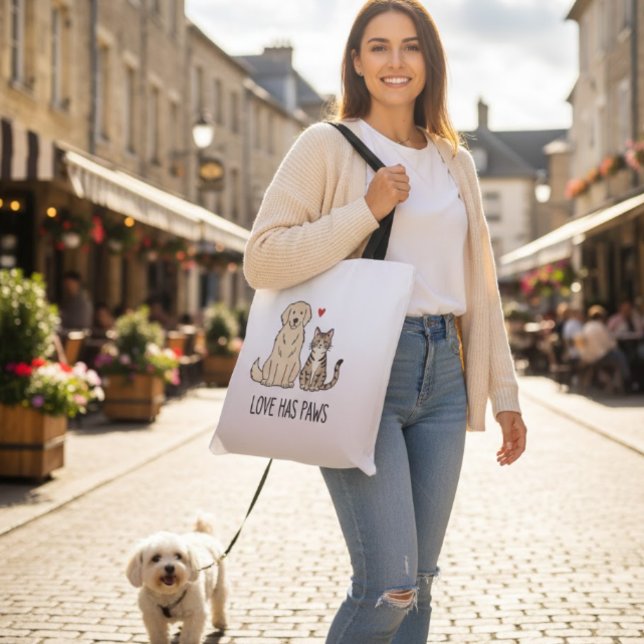 Love Has Paws | Cute Minimalist Dog and Cat Illust Tygkasse (Skapare uppladdad)