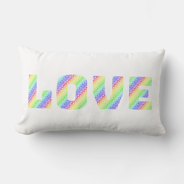 LOVE & HEAL: Dual-Sided Rainbow Affirmation Throw  Lumbarkudde (Framsida)