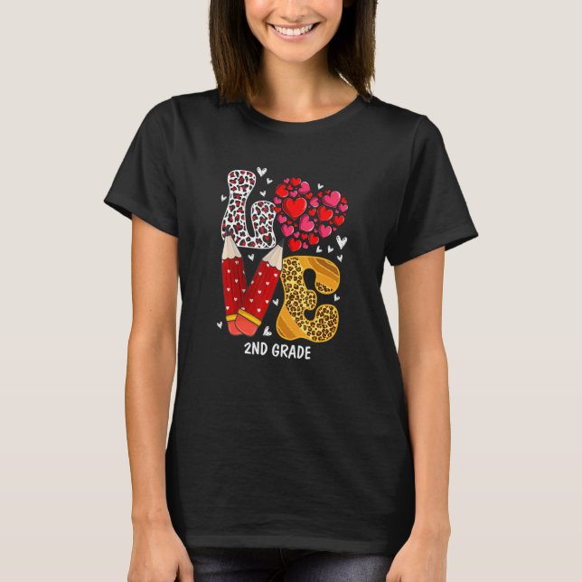LOVE Heart 2nd Grade Teacher Leopard Valentines Da T Shirt (Framsida)