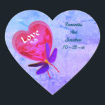 Love Heart Balloon Personalized Wedding  Hjärtformat Klistermärke<br><div class="desc">Red heart shaped balloon and pretty butterfly Love save the date, wedding announcement, favor heart shaped sticker. Fill in your information in the template. Make more changes to text and font size, style, and color by clicking on Customize. This image is available on many products in my gallery. Please visit...</div>