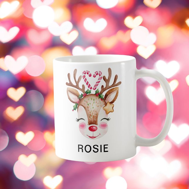 Love Heart Candy Cane Reindeer Custom Name Kaffemugg (Love Heart Candy Cane Reindeer Custom Name Coffee Mug
)