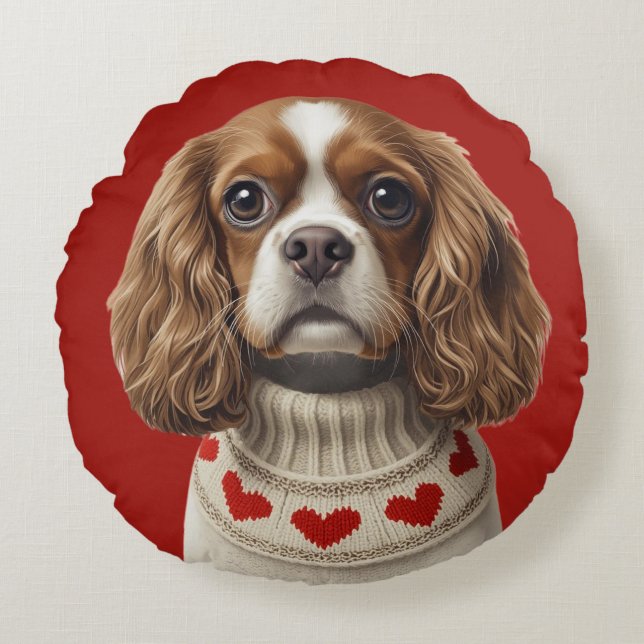 Love Heart cavalier Rund Kudde (Framsidan)