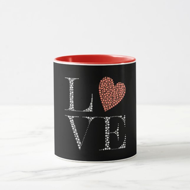 Love Heart Design – Red Gradient Heart on Black  Mugg (Center)