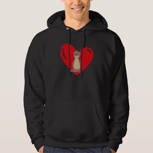 Love Heart Graphic Valentine's Day Sea Otter Boys  Hoodie (Framsida)