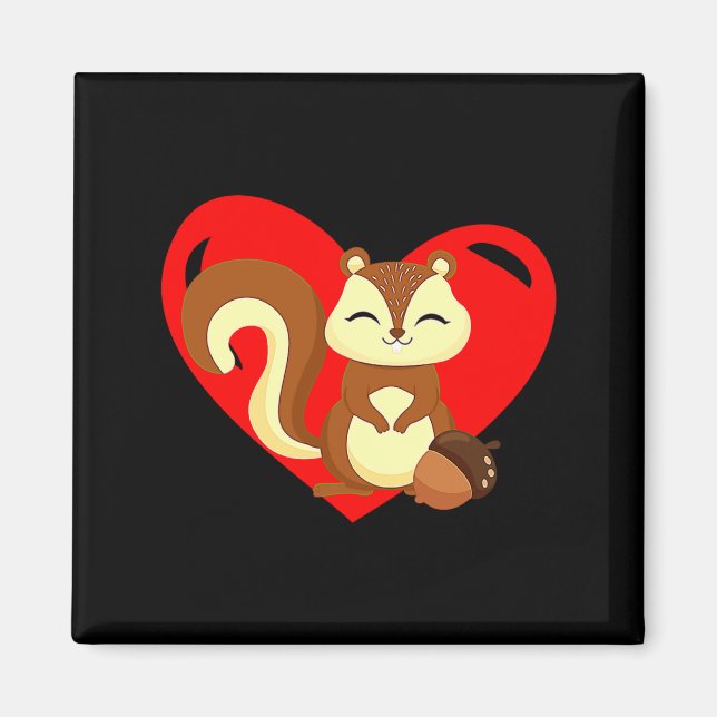 Love Heart Graphic Valentines Day Squirrel Boys K  Magnet (Framsidan)