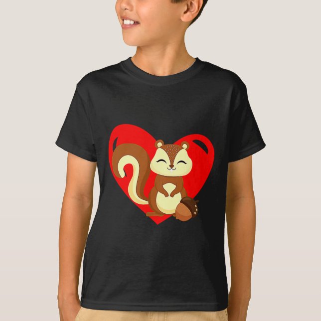 Love Heart Graphic Valentines Day Squirrel Boys K  T Shirt (Framsida)