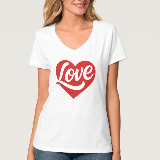 Love Heart Logo – Red Romantic Symbol T Shirt (Framsida)