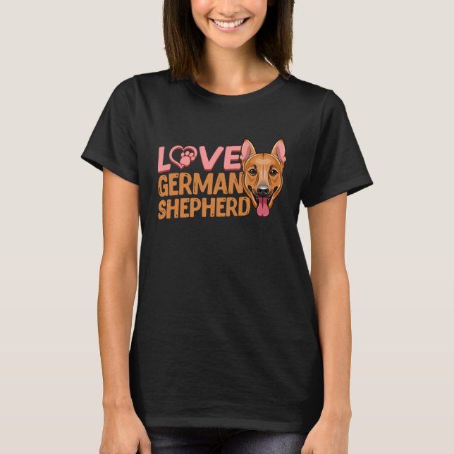 Love Heart Paw German Shepherd Dog K9 T Shirt (Framsida)