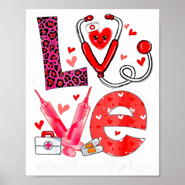 Love Heart Stethoscope Healthcare Worker Funny Val Poster (Framsidan)
