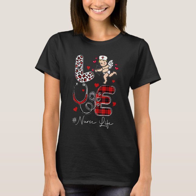 LOVE Heart Stethoscope Nurse Life Funny Nurse Vale T Shirt (Framsida)