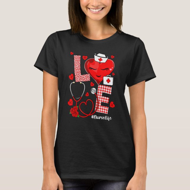 Love Heart Stethoscope Nurse Life Valentine Day 20 T Shirt (Framsida)
