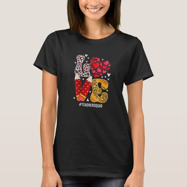 LOVE Heart Teacher Squad Plaid Red Leopard Valenti T Shirt (Framsida)