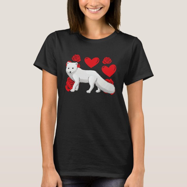 Love Heart Valentine's Day Roses Arctic Foxes Boys T Shirt (Framsida)