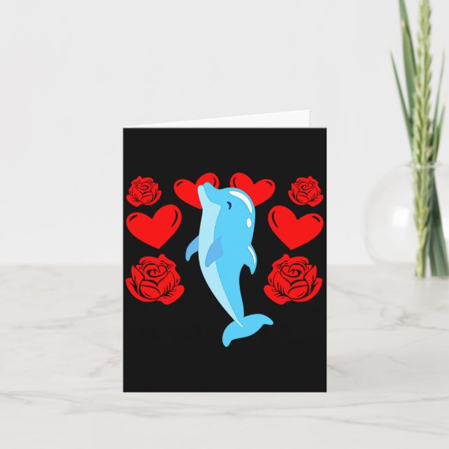 Love Heart Valentines Day Roses Dolphin Boys Kids  Kort (Framsida)
