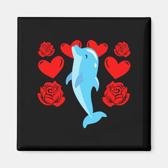 Love Heart Valentines Day Roses Dolphin Boys Kids  Magnet (Framsidan)