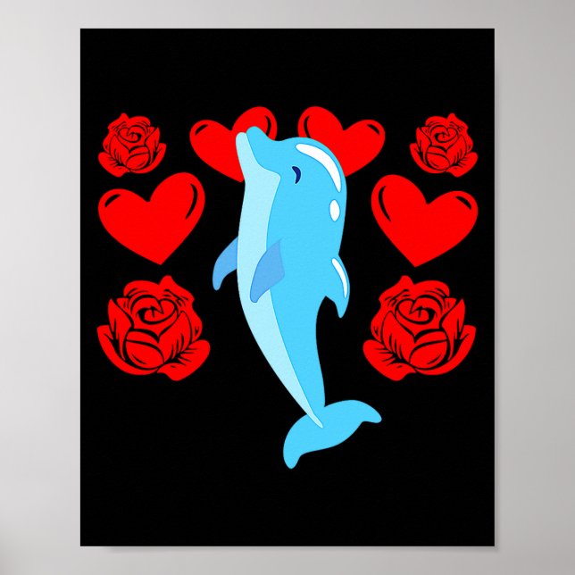 Love Heart Valentines Day Roses Dolphin Boys Kids  Poster (Framsidan)