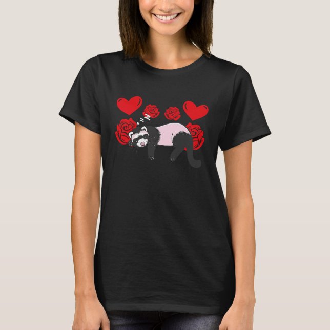 Love Heart Valentine's Day Roses Ferrets Boys Kids T Shirt (Framsida)