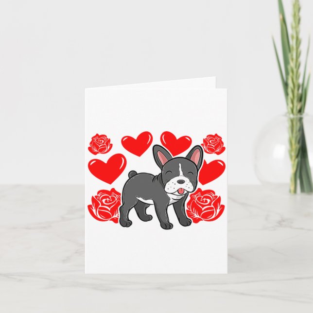 Love Heart Valentines Day Roses French Bulldog Bo  Kort (Framsida)