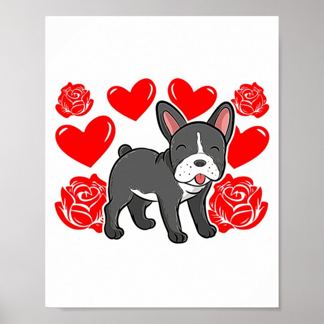 Love Heart Valentines Day Roses French Bulldog Bo  Poster (Framsidan)