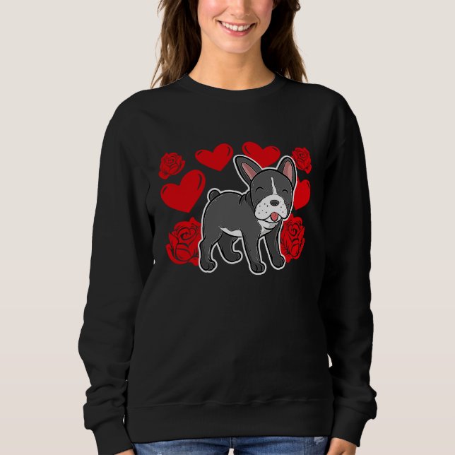 Love Heart Valentine's Day Roses French Bulldog Bo T Shirt (Framsida)