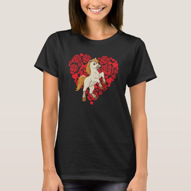 Love Heart Valentine's Day Roses Horse Boys Kids   T Shirt (Framsida)