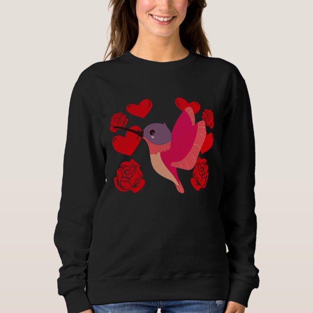 Love Heart Valentine's Day Roses Hummingbird Boys  T Shirt (Framsida)
