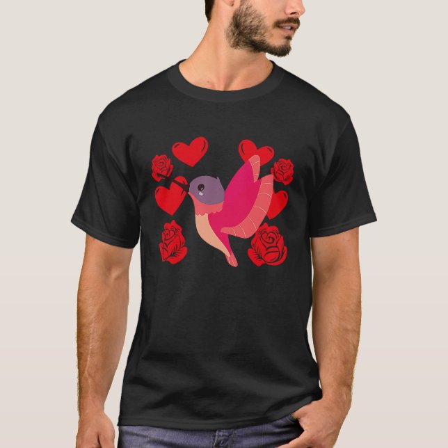 Love Heart Valentine's Day Roses Hummingbird Boys  T Shirt (Framsida)