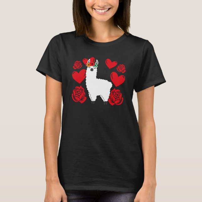 Love Heart Valentine's Day Roses Llama Boys Kids   T Shirt (Framsida)